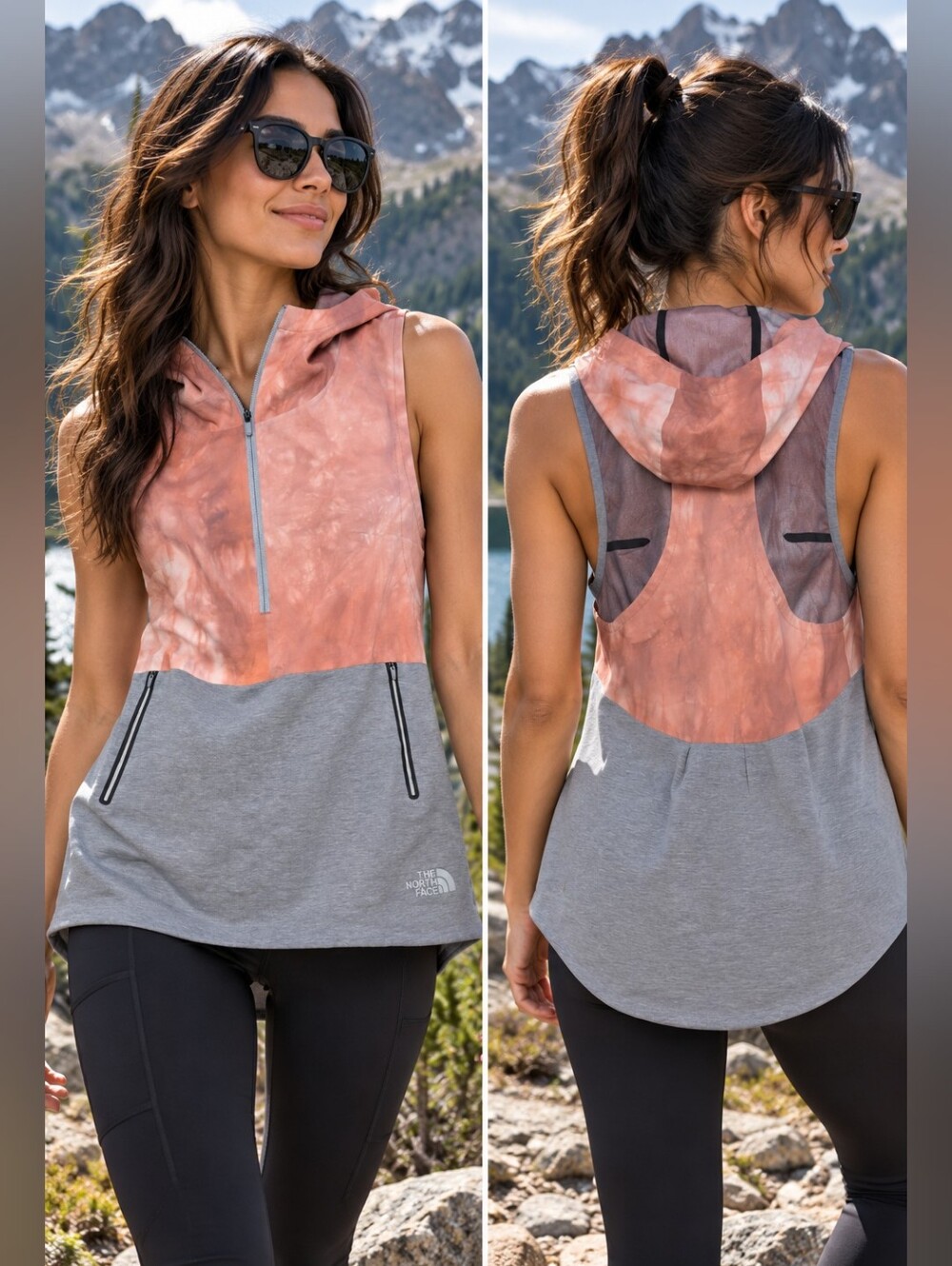 The North Face Women’s Small Sleeveless Hooded Activewear Top Pink Gray